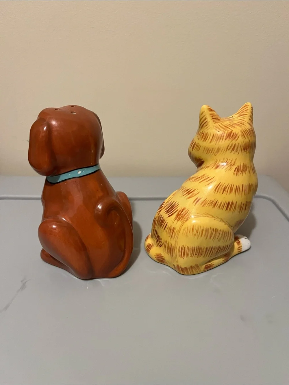 Gary Patterson Ceramic Yellow Tabby Cat and Dog Salt & Pepper Shaker Set